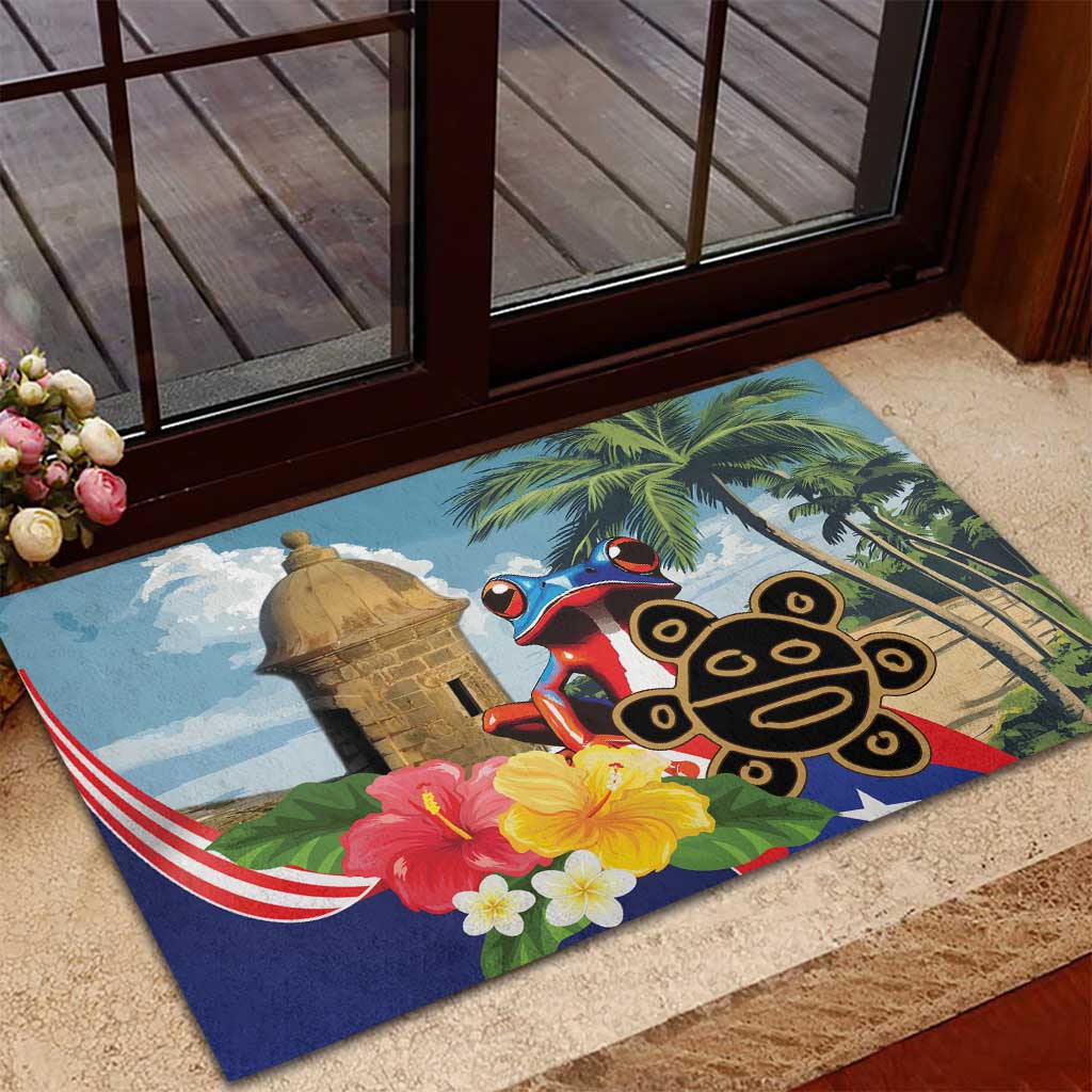 Personalized Boricua El Morro Rubber Doormat Puerto Rico Sun Coqui - Wonder Print Shop