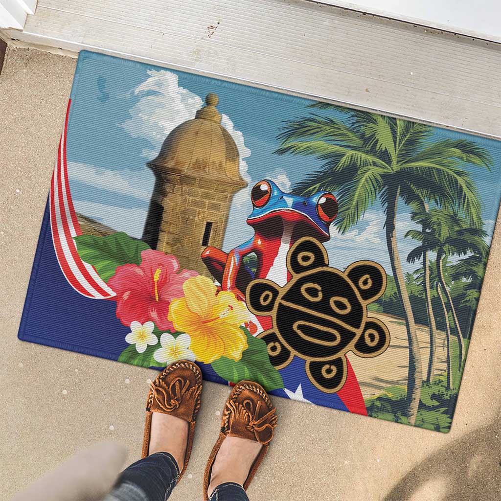 Personalized Boricua El Morro Rubber Doormat Puerto Rico Sun Coqui - Wonder Print Shop