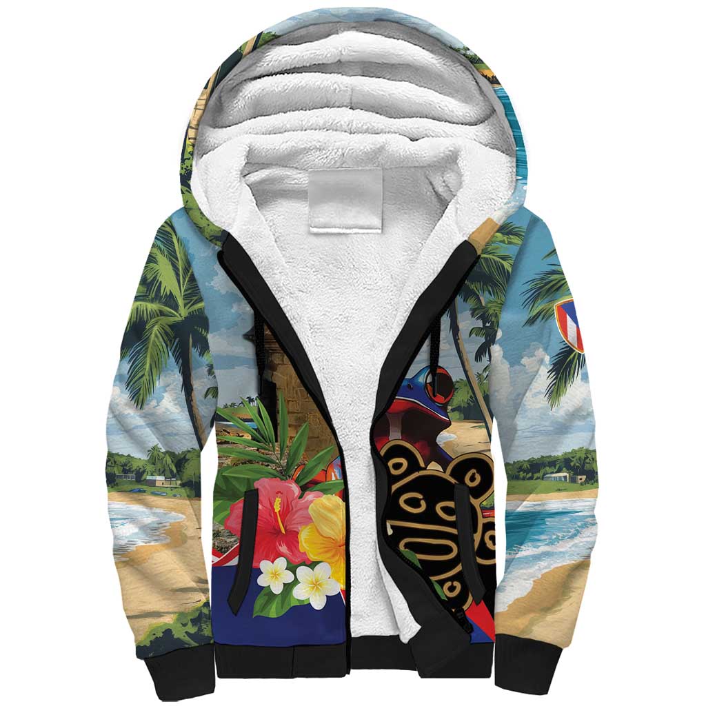 Personalized Boricua El Morro Sherpa Hoodie Puerto Rico Sun Coqui - Wonder Print Shop