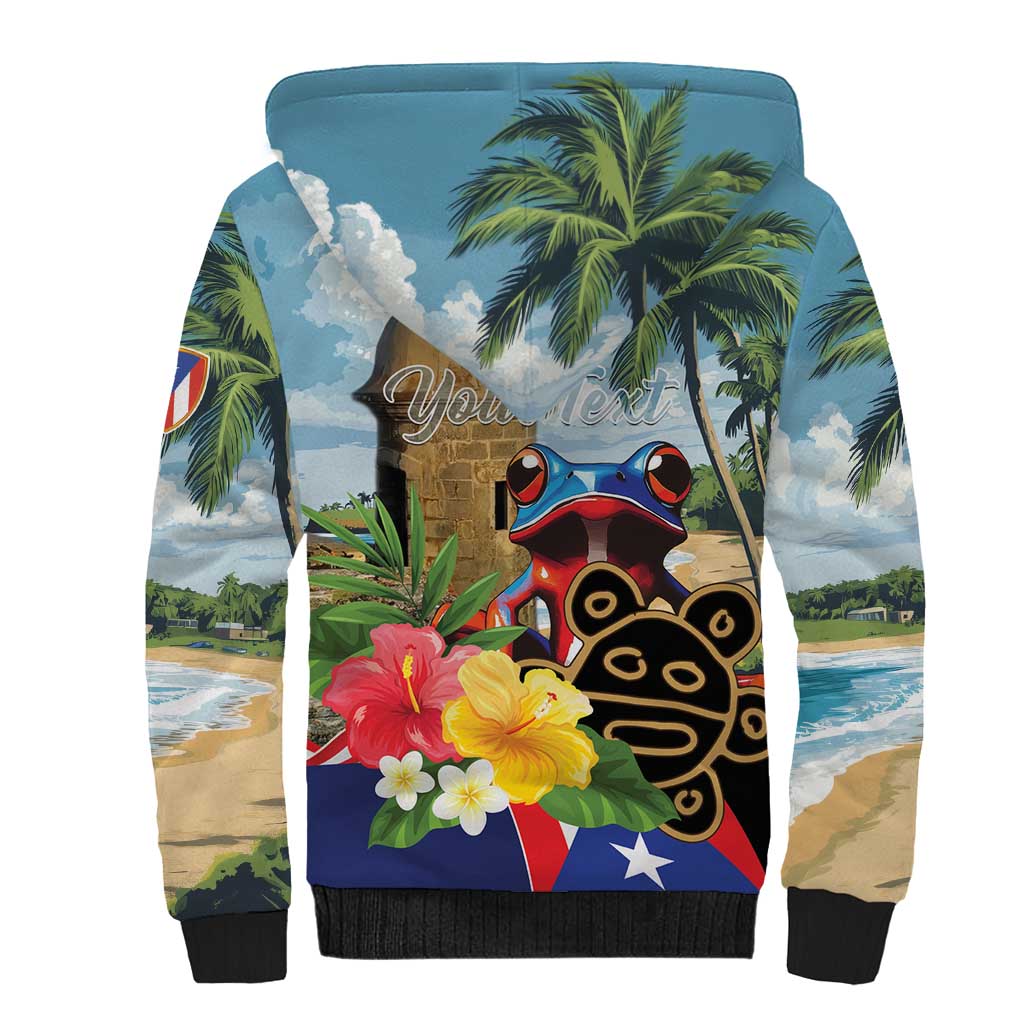 Personalized Boricua El Morro Sherpa Hoodie Puerto Rico Sun Coqui - Wonder Print Shop