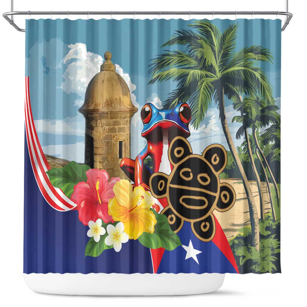 Personalized Boricua El Morro Shower Curtain Puerto Rico Sun Coqui