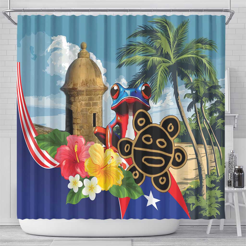 Personalized Boricua El Morro Shower Curtain Puerto Rico Sun Coqui