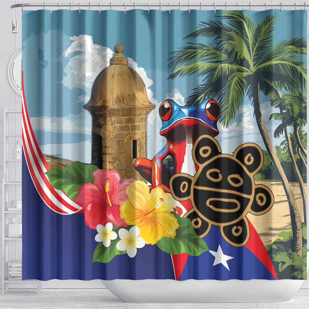 Personalized Boricua El Morro Shower Curtain Puerto Rico Sun Coqui
