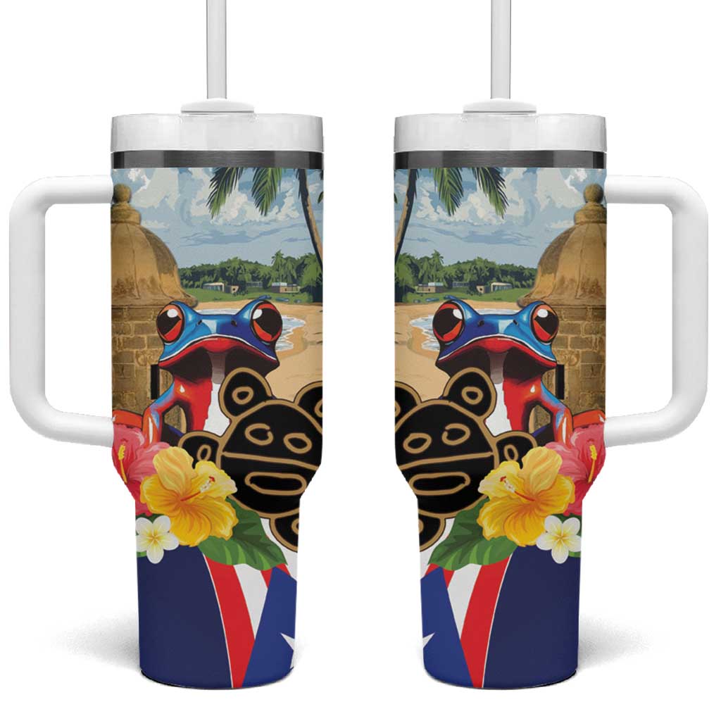 Personalized Boricua El Morro Tumbler With Handle Puerto Rico Sun Coqui - Wonder Print Shop