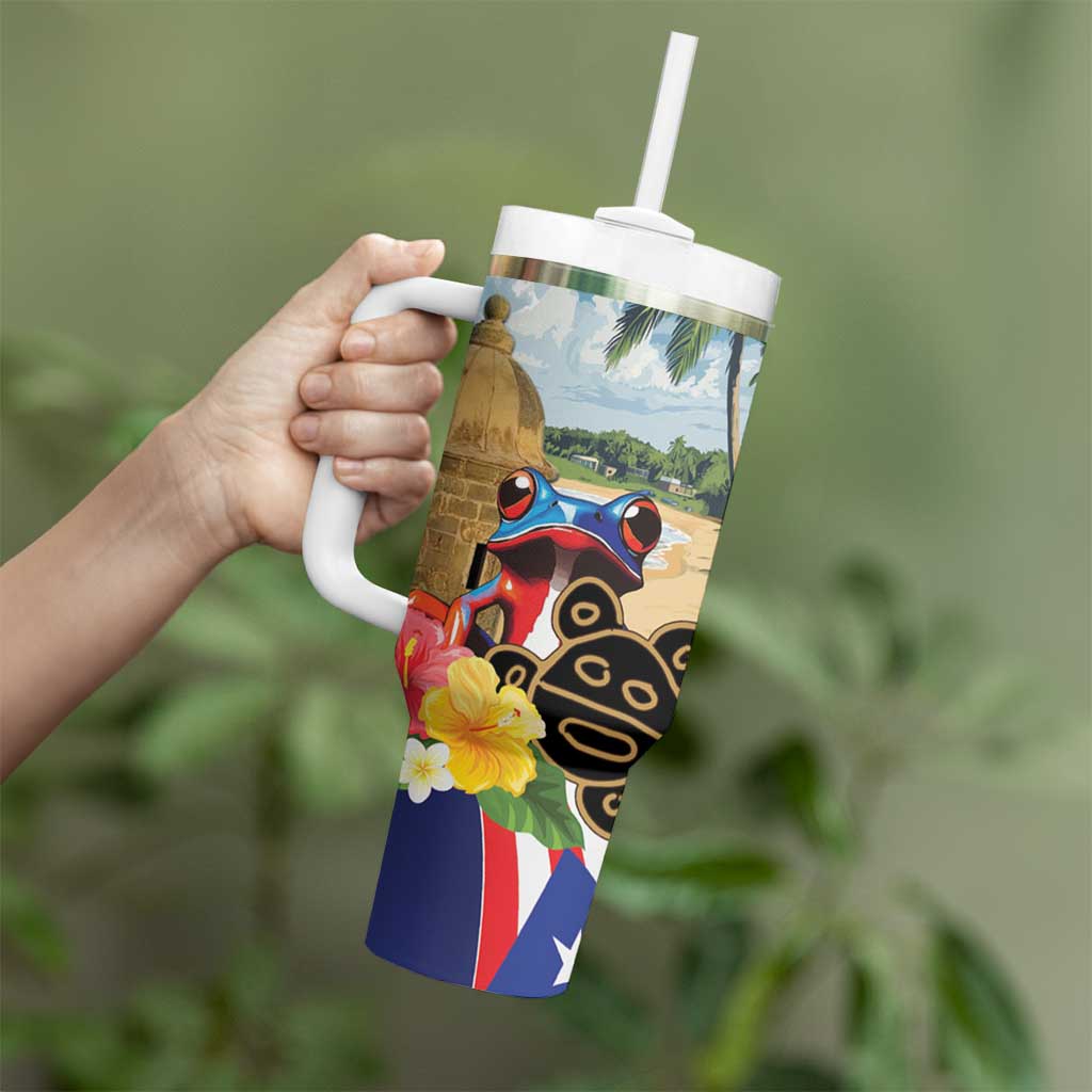 Personalized Boricua El Morro Tumbler With Handle Puerto Rico Sun Coqui - Wonder Print Shop