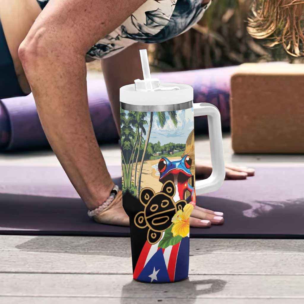 Personalized Boricua El Morro Tumbler With Handle Puerto Rico Sun Coqui - Wonder Print Shop