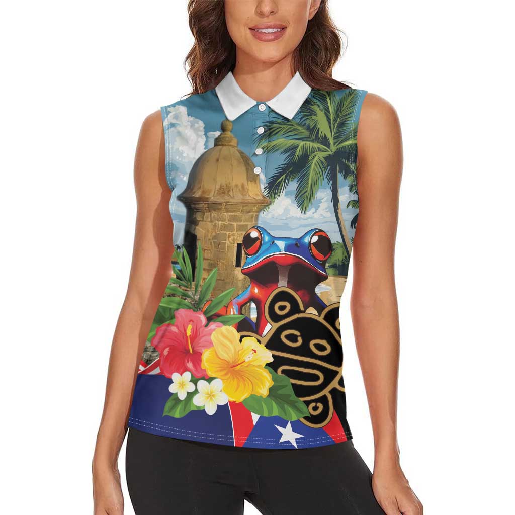 Personalized Boricua El Morro Women Sleeveless Polo Shirt Puerto Rico Sun Coqui - Wonder Print Shop