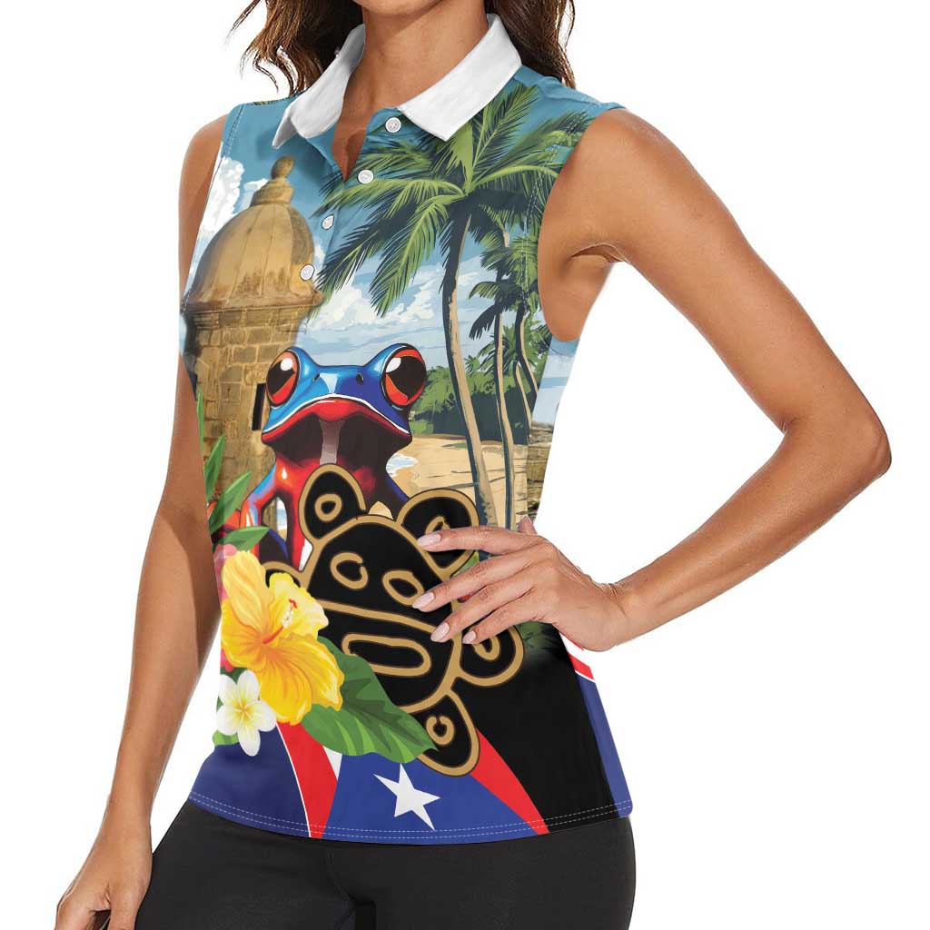 Personalized Boricua El Morro Women Sleeveless Polo Shirt Puerto Rico Sun Coqui - Wonder Print Shop