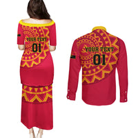 Angola Football Couples Matching Puletasi and Long Sleeve Button Shirt Go Palancas Negras Red Version - Wonder Print Shop