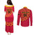 Angola Football Couples Matching Puletasi and Long Sleeve Button Shirt Go Palancas Negras Red Version - Wonder Print Shop