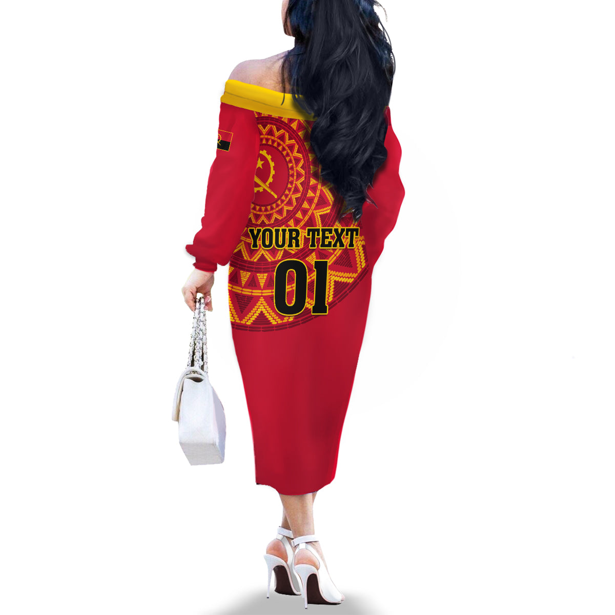 Angola Football Family Matching Off Shoulder Long Sleeve Dress and Hawaiian Shirt Go Palancas Negras Red Version - Wonder Print Shop