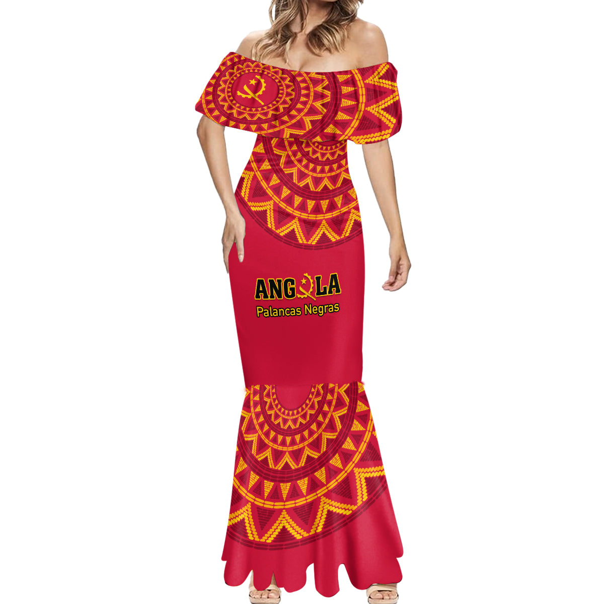 Angola Football Mermaid Dress Go Palancas Negras Red Version - Wonder Print Shop