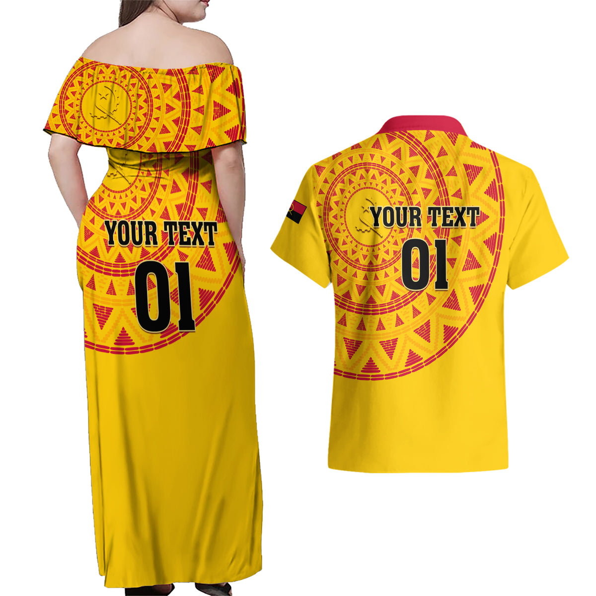 Angola Football Couples Matching Off Shoulder Maxi Dress and Hawaiian Shirt Go Palancas Negras Yellow Version - Wonder Print Shop