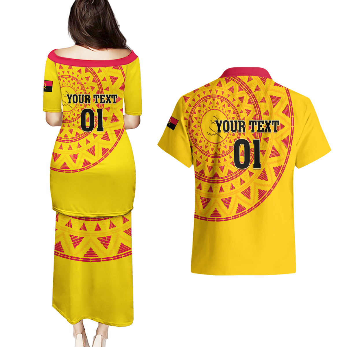 Angola Football Couples Matching Puletasi and Hawaiian Shirt Go Palancas Negras Yellow Version - Wonder Print Shop