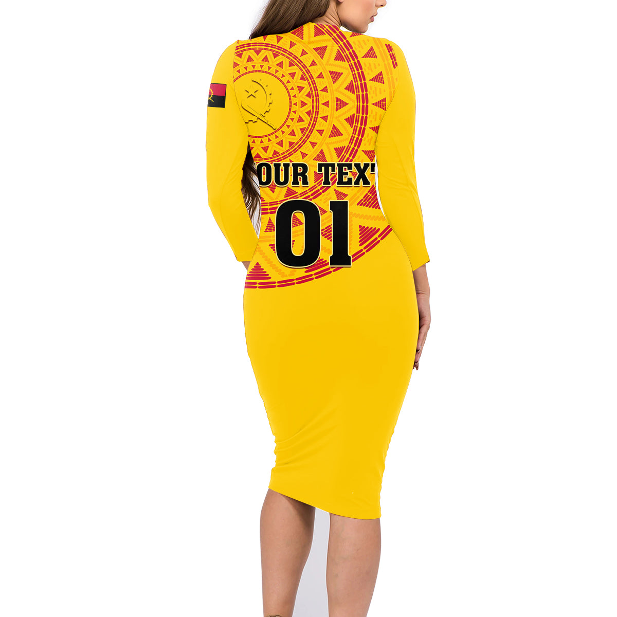 Angola Football Family Matching Long Sleeve Bodycon Dress and Hawaiian Shirt Go Palancas Negras Yellow Version - Wonder Print Shop