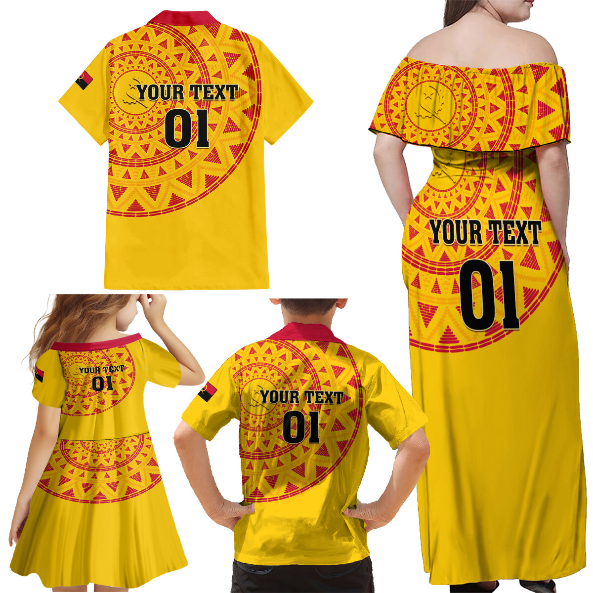 Angola Football Family Matching Off Shoulder Maxi Dress and Hawaiian Shirt Go Palancas Negras Yellow Version - Wonder Print Shop