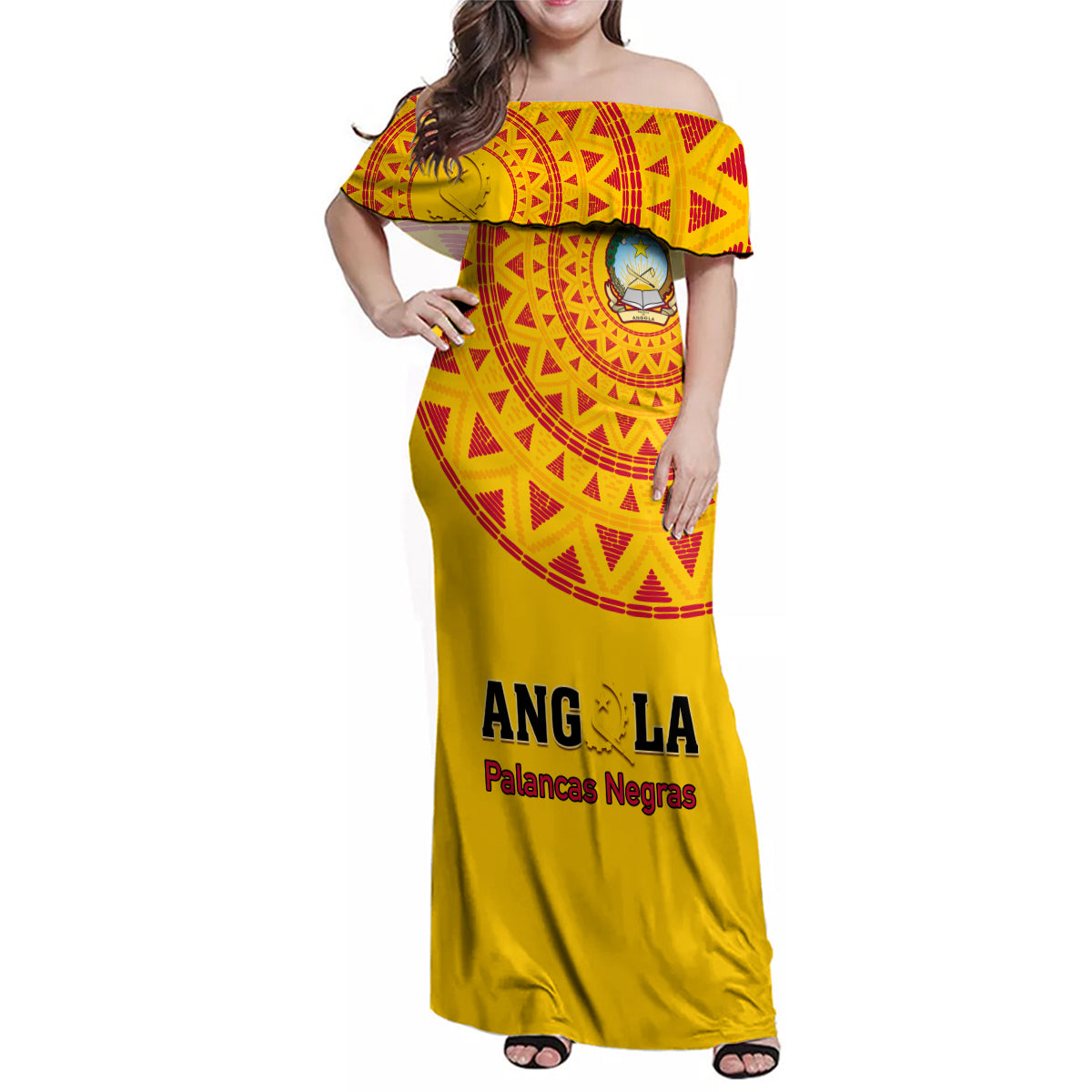 Angola Football Family Matching Off Shoulder Maxi Dress and Hawaiian Shirt Go Palancas Negras Yellow Version - Wonder Print Shop