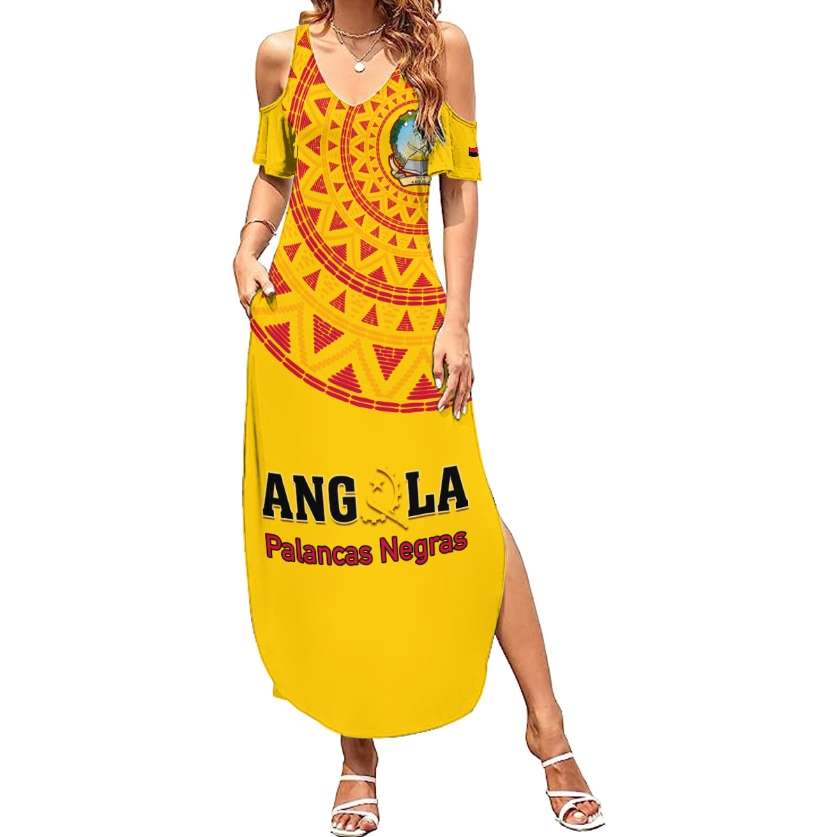 Angola Football Family Matching Summer Maxi Dress and Hawaiian Shirt Go Palancas Negras Yellow Version - Wonder Print Shop