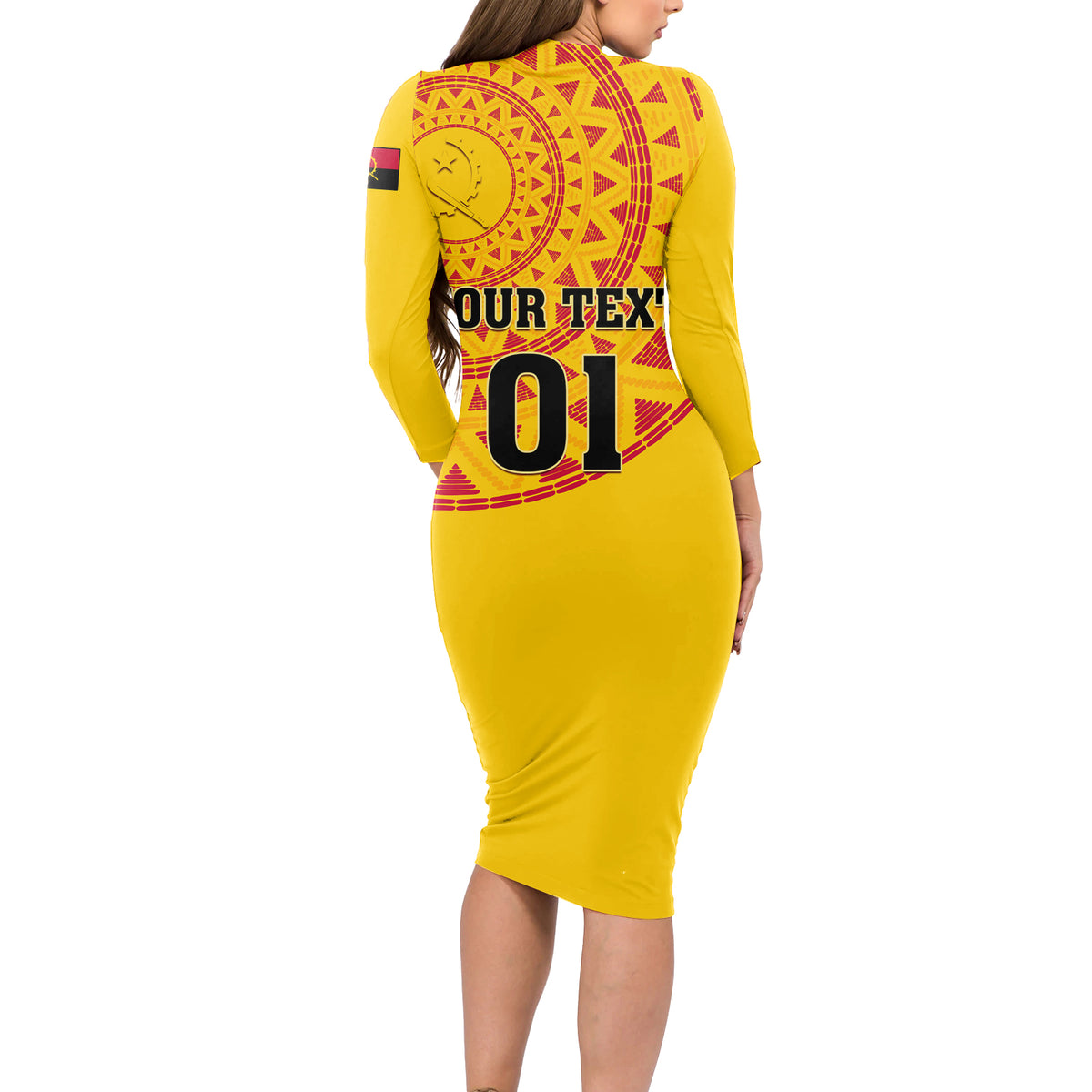 Angola Football Long Sleeve Bodycon Dress Go Palancas Negras Yellow Version - Wonder Print Shop