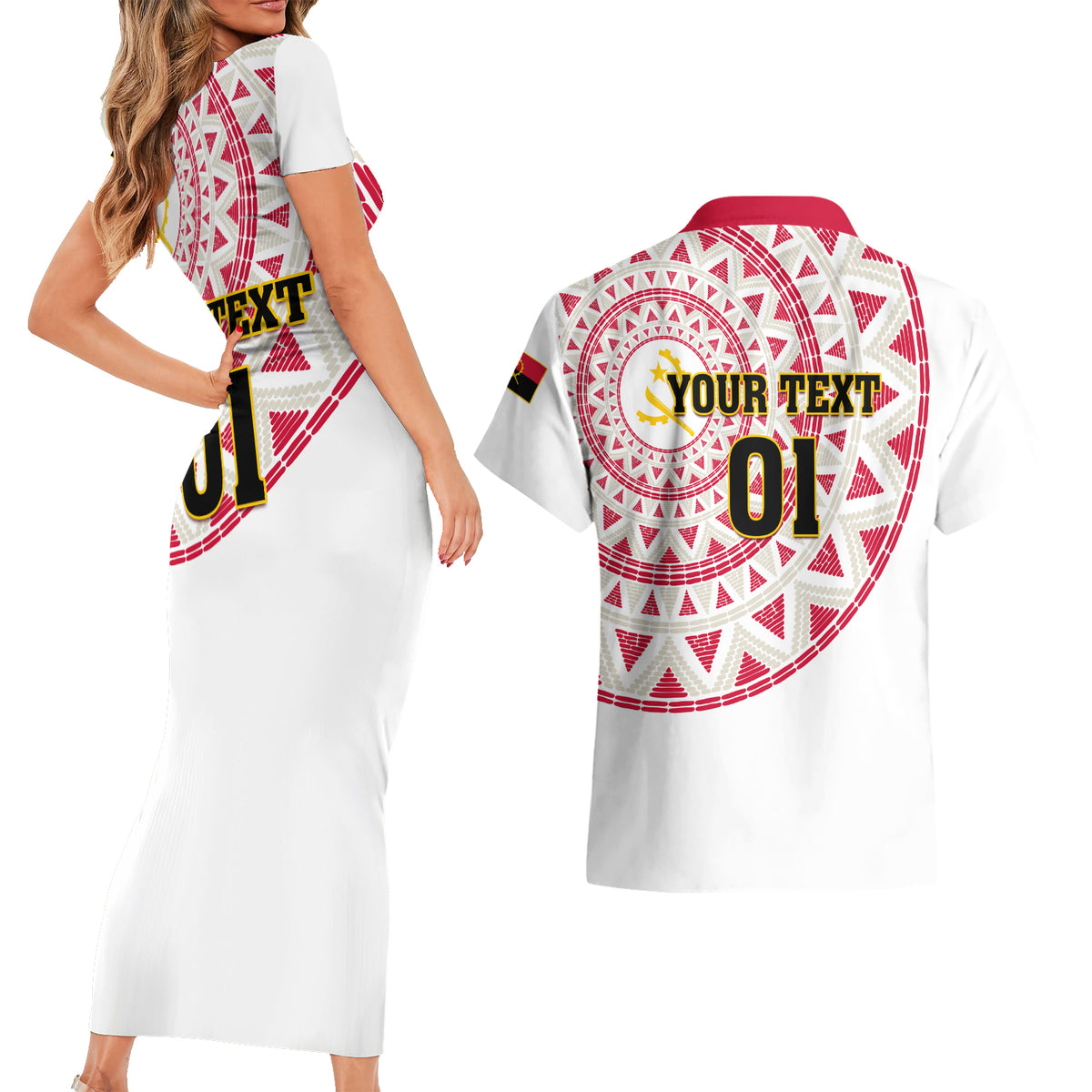 Angola Football Couples Matching Short Sleeve Bodycon Dress and Hawaiian Shirt Go Palancas Negras White Version - Wonder Print Shop