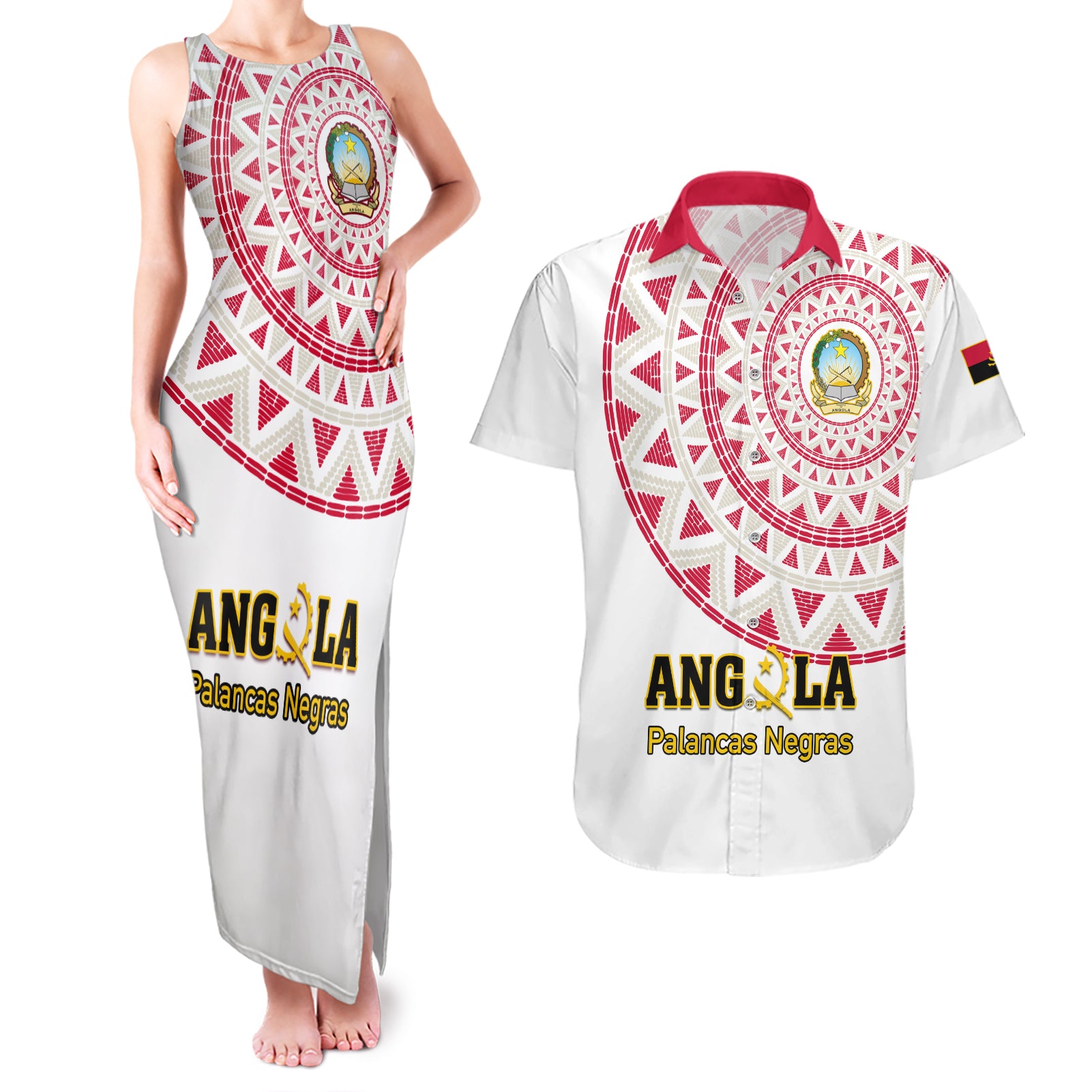Angola Football Couples Matching Tank Maxi Dress and Hawaiian Shirt Go Palancas Negras White Version