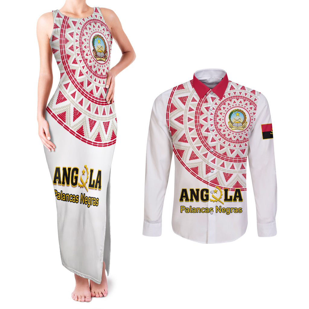 Angola Football Couples Matching Tank Maxi Dress and Long Sleeve Button Shirt Go Palancas Negras White Version