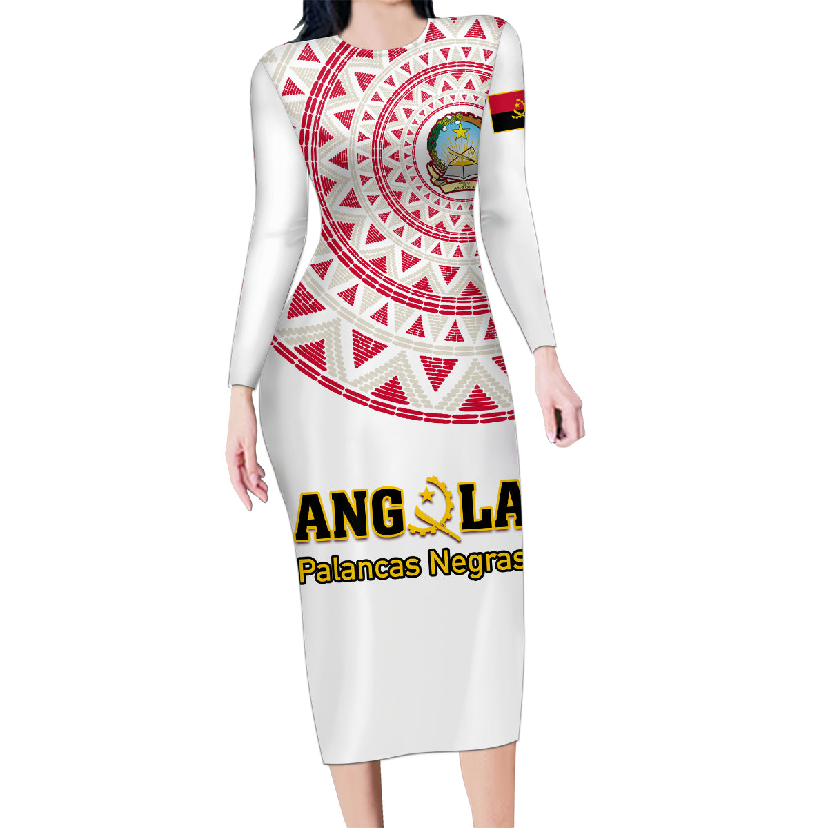 Angola Football Family Matching Long Sleeve Bodycon Dress and Hawaiian Shirt Go Palancas Negras White Version - Wonder Print Shop