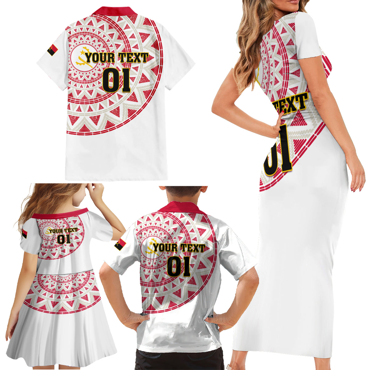 Angola Football Family Matching Short Sleeve Bodycon Dress and Hawaiian Shirt Go Palancas Negras White Version - Wonder Print Shop
