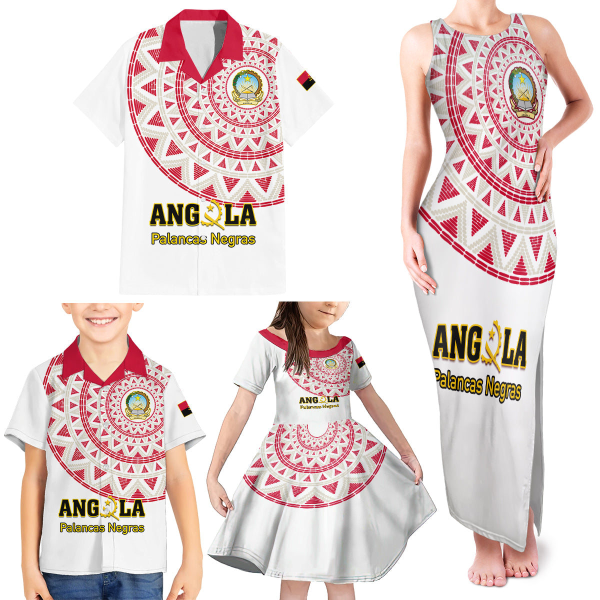 Angola Football Family Matching Tank Maxi Dress and Hawaiian Shirt Go Palancas Negras White Version