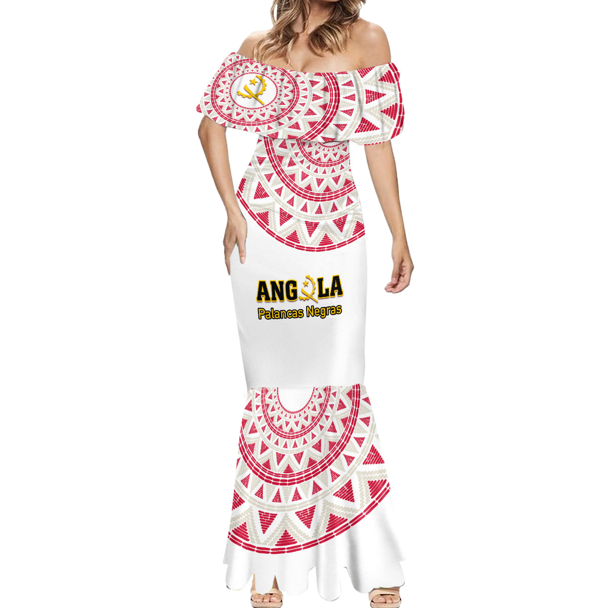 Angola Football Mermaid Dress Go Palancas Negras White Version - Wonder Print Shop