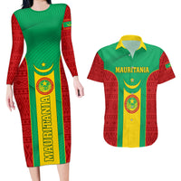 Mauritania Football Couples Matching Long Sleeve Bodycon Dress and Hawaiian Shirt Go Lions of Chinguetti - Wonder Print Shop