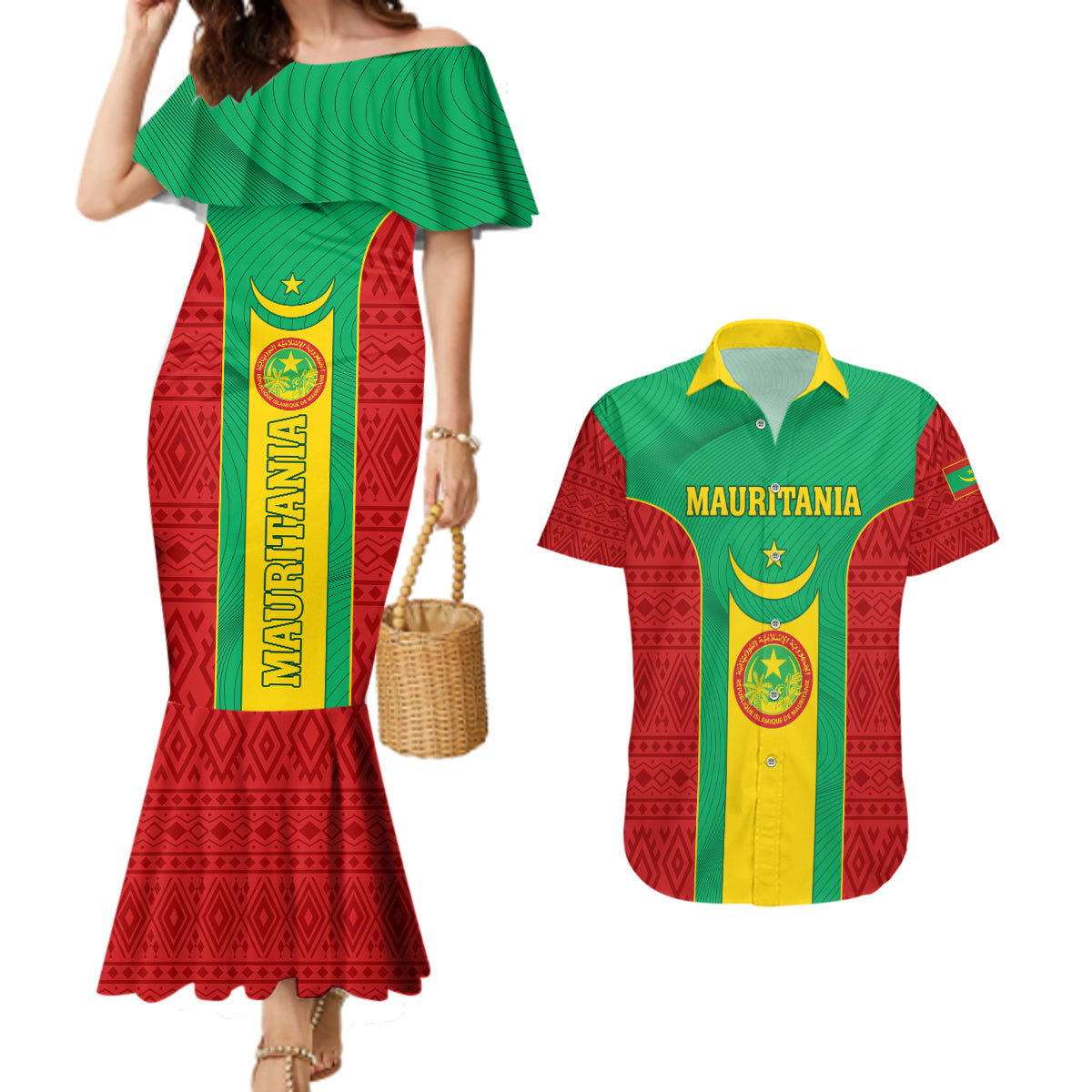 Mauritania Football Couples Matching Mermaid Dress and Hawaiian Shirt Go Lions of Chinguetti
