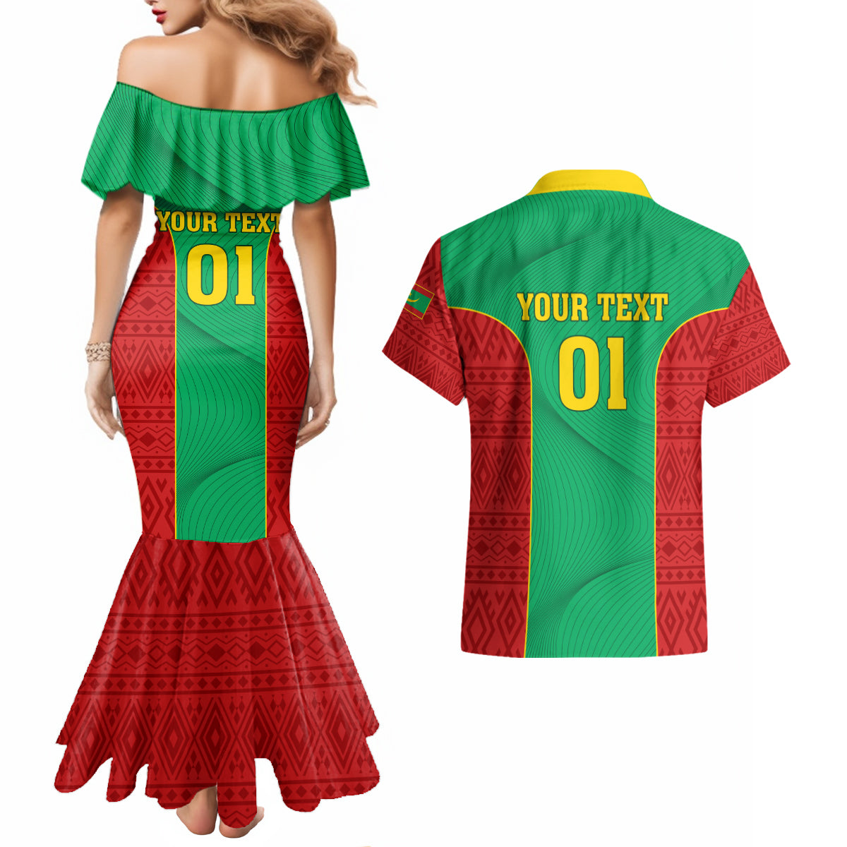 Mauritania Football Couples Matching Mermaid Dress and Hawaiian Shirt Go Lions of Chinguetti - Wonder Print Shop