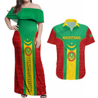 Mauritania Football Couples Matching Off Shoulder Maxi Dress and Hawaiian Shirt Go Lions of Chinguetti - Wonder Print Shop