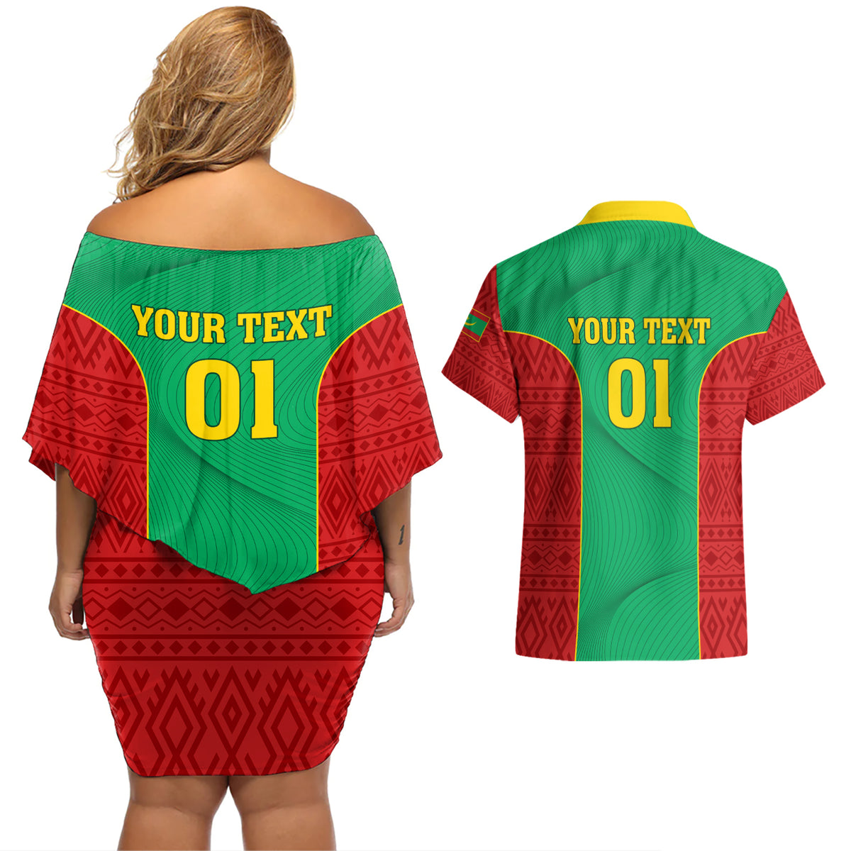 Mauritania Football Couples Matching Off Shoulder Short Dress and Hawaiian Shirt Go Lions of Chinguetti - Wonder Print Shop
