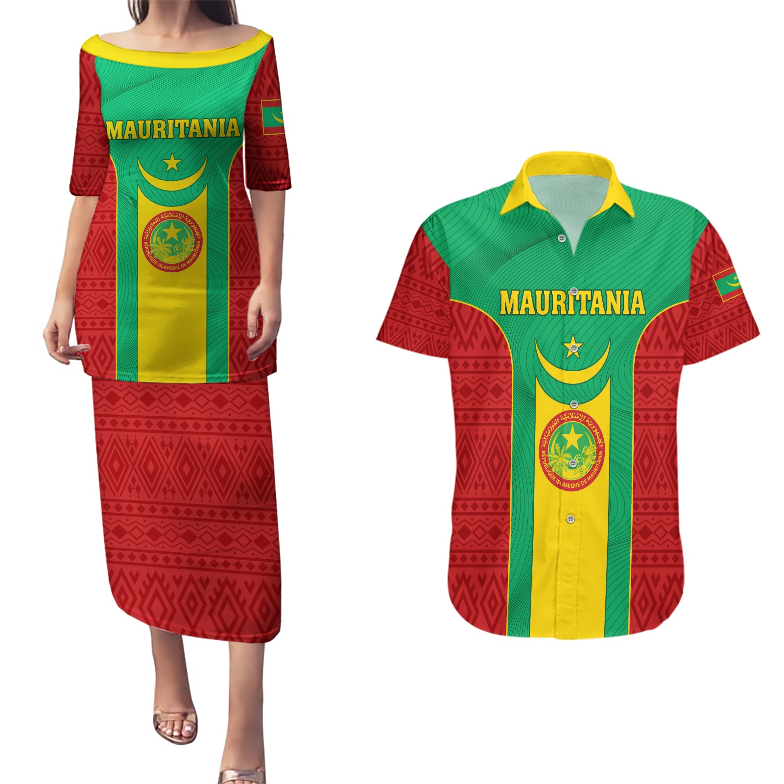 Mauritania Football Couples Matching Puletasi and Hawaiian Shirt Go Lions of Chinguetti