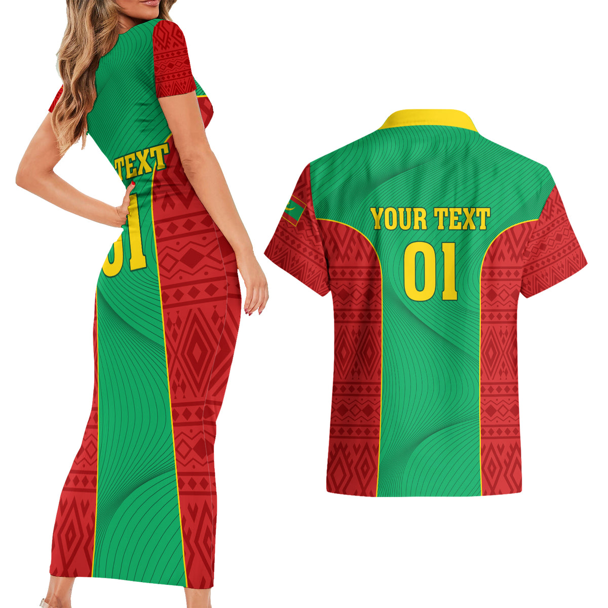 Mauritania Football Couples Matching Short Sleeve Bodycon Dress and Hawaiian Shirt Go Lions of Chinguetti - Wonder Print Shop