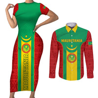 Mauritania Football Couples Matching Short Sleeve Bodycon Dress and Long Sleeve Button Shirt Go Lions of Chinguetti - Wonder Print Shop