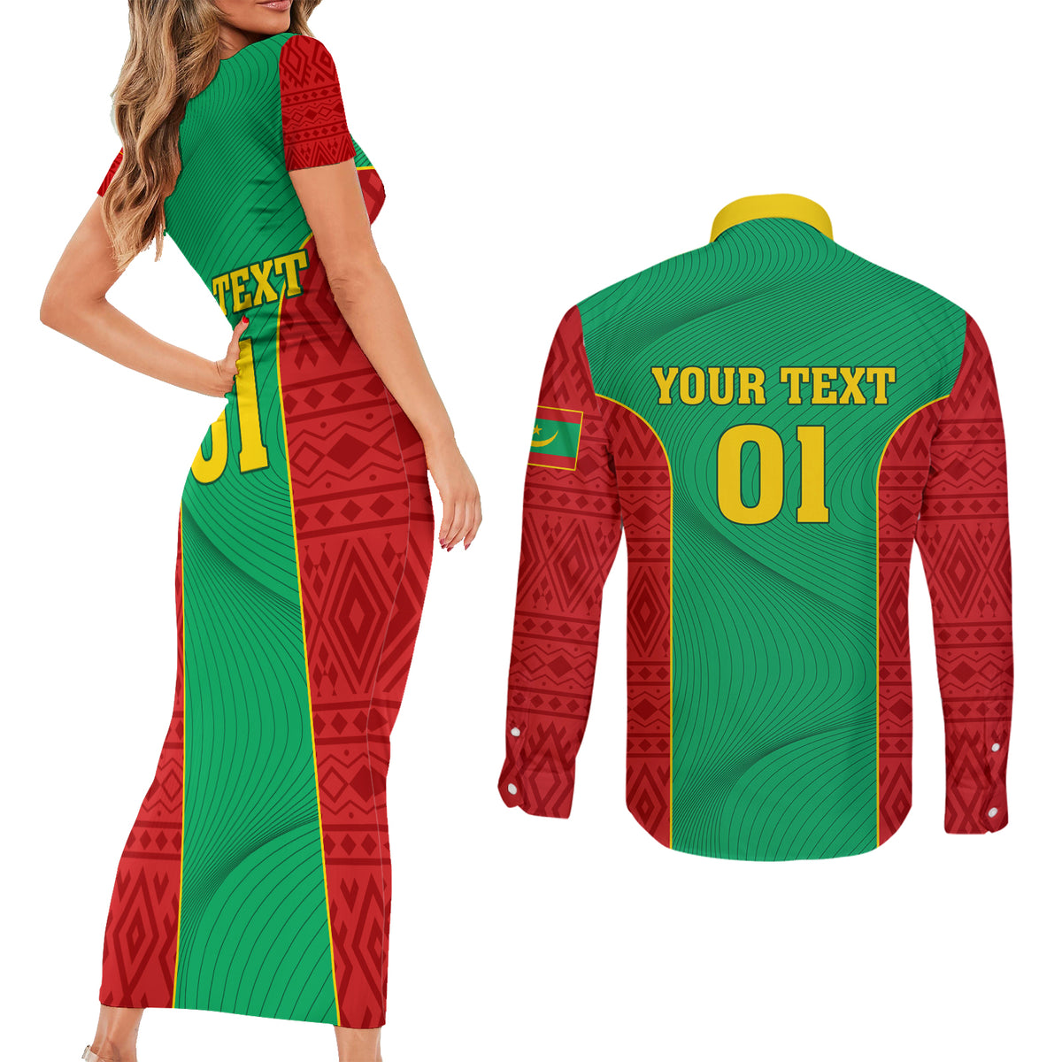 Mauritania Football Couples Matching Short Sleeve Bodycon Dress and Long Sleeve Button Shirt Go Lions of Chinguetti - Wonder Print Shop