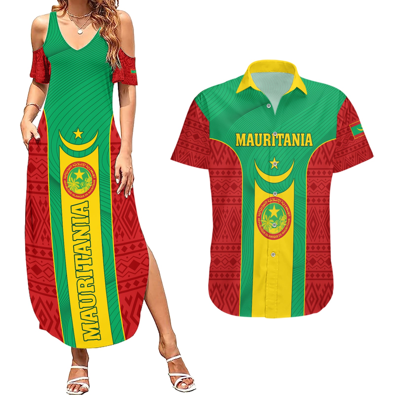 Mauritania Football Couples Matching Summer Maxi Dress and Hawaiian Shirt Go Lions of Chinguetti