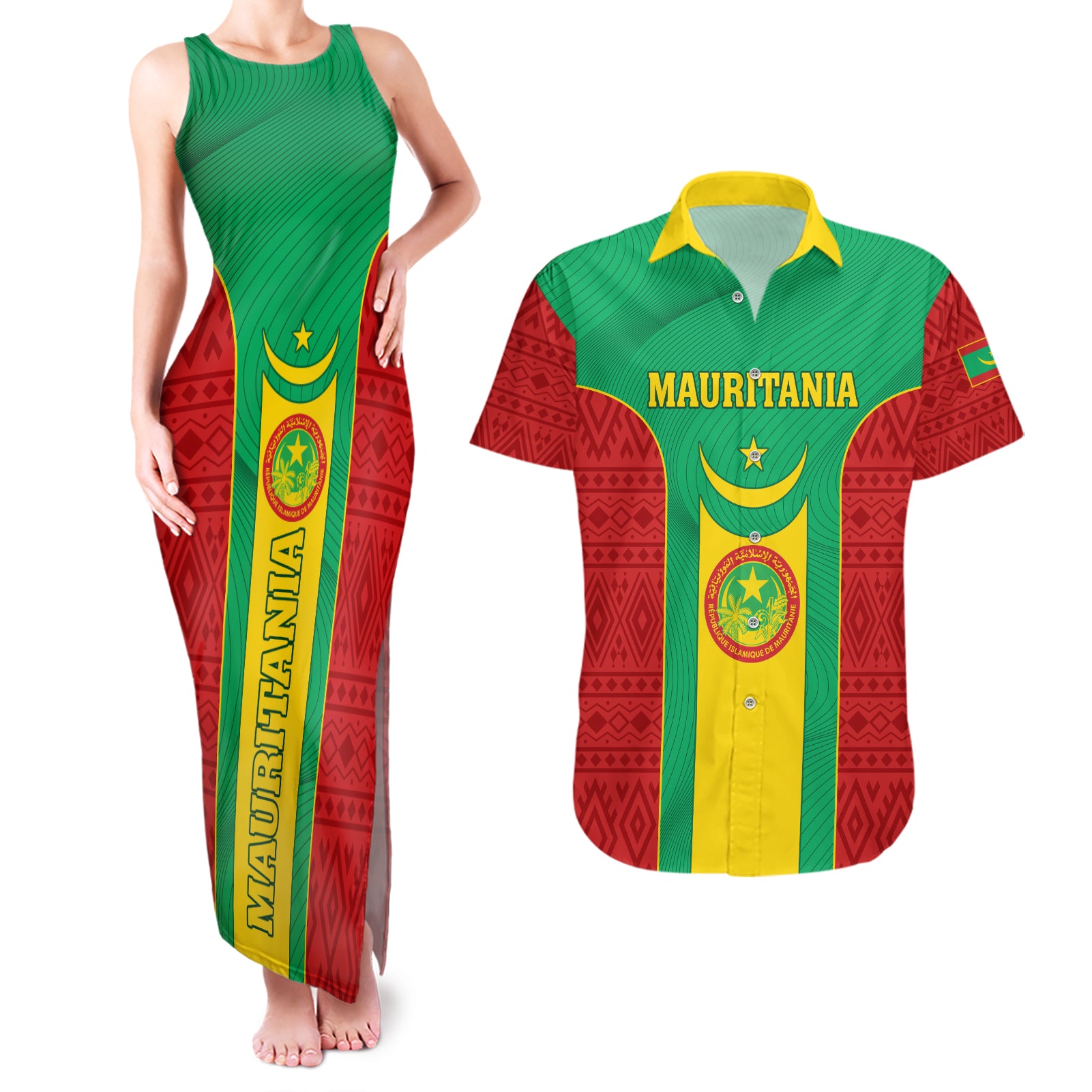Mauritania Football Couples Matching Tank Maxi Dress and Hawaiian Shirt Go Lions of Chinguetti