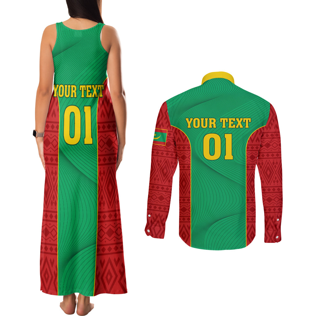 Mauritania Football Couples Matching Tank Maxi Dress and Long Sleeve Button Shirt Go Lions of Chinguetti - Wonder Print Shop