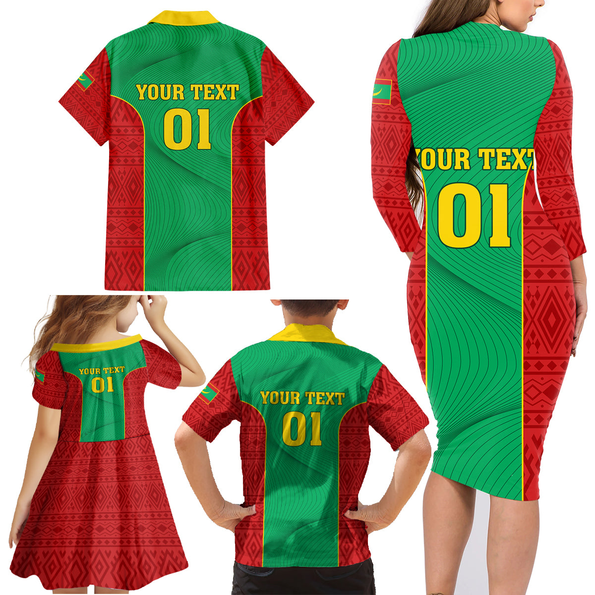 Mauritania Football Family Matching Long Sleeve Bodycon Dress and Hawaiian Shirt Go Lions of Chinguetti - Wonder Print Shop