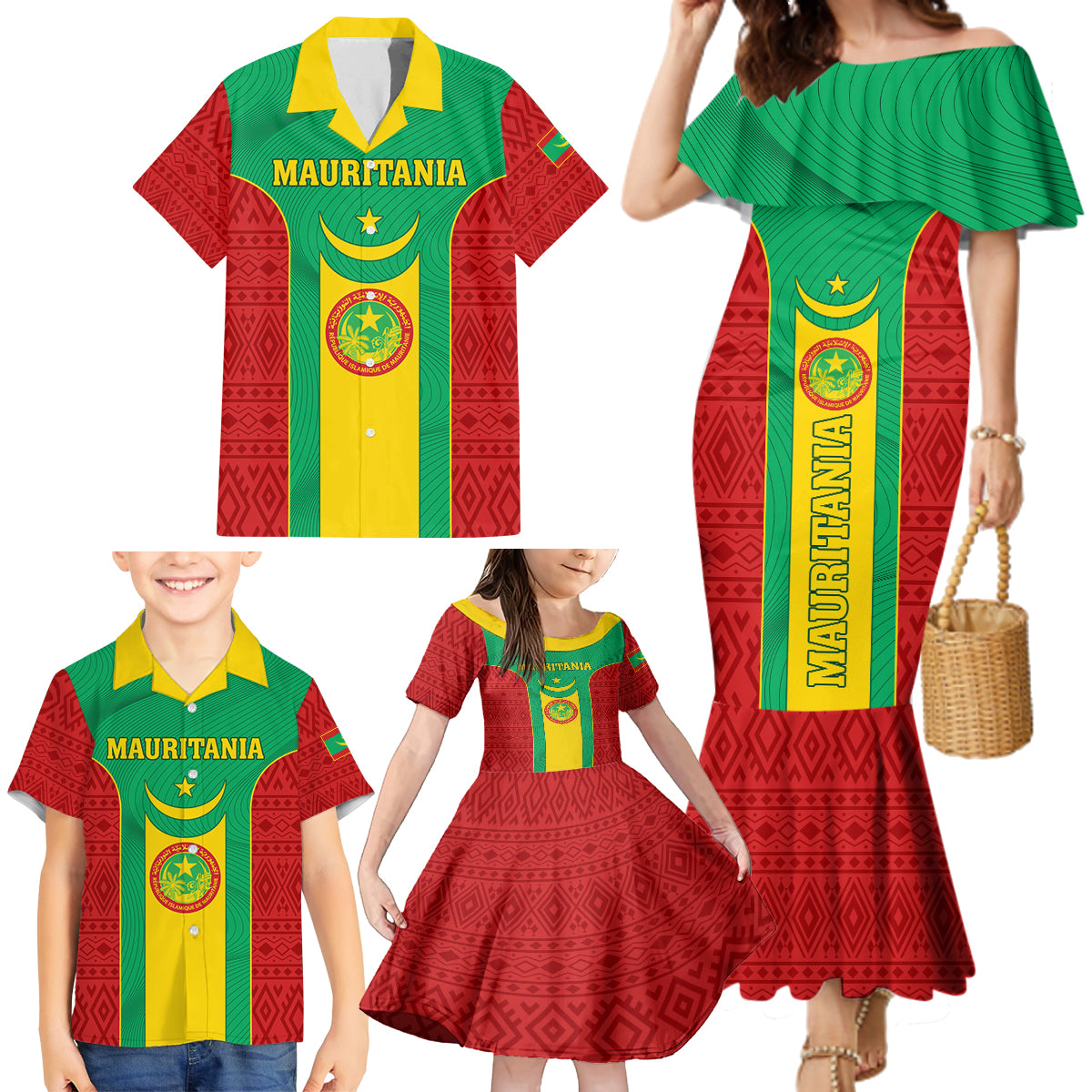 Mauritania Football Family Matching Mermaid Dress and Hawaiian Shirt Go Lions of Chinguetti - Wonder Print Shop