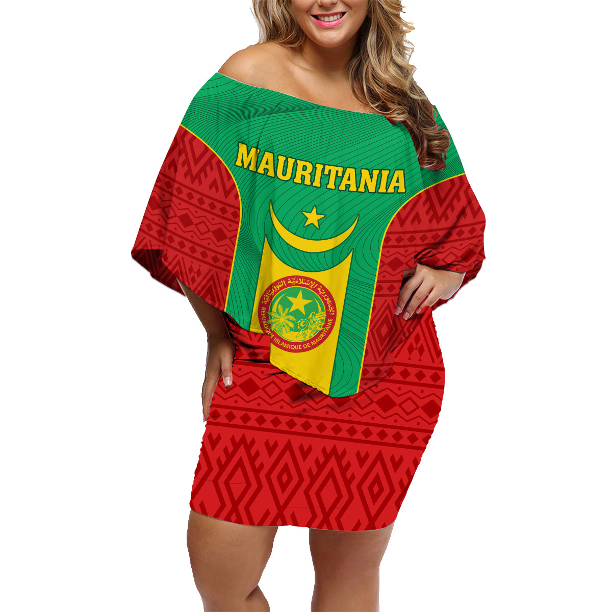 Mauritania Football Family Matching Off Shoulder Short Dress and Hawaiian Shirt Go Lions of Chinguetti - Wonder Print Shop