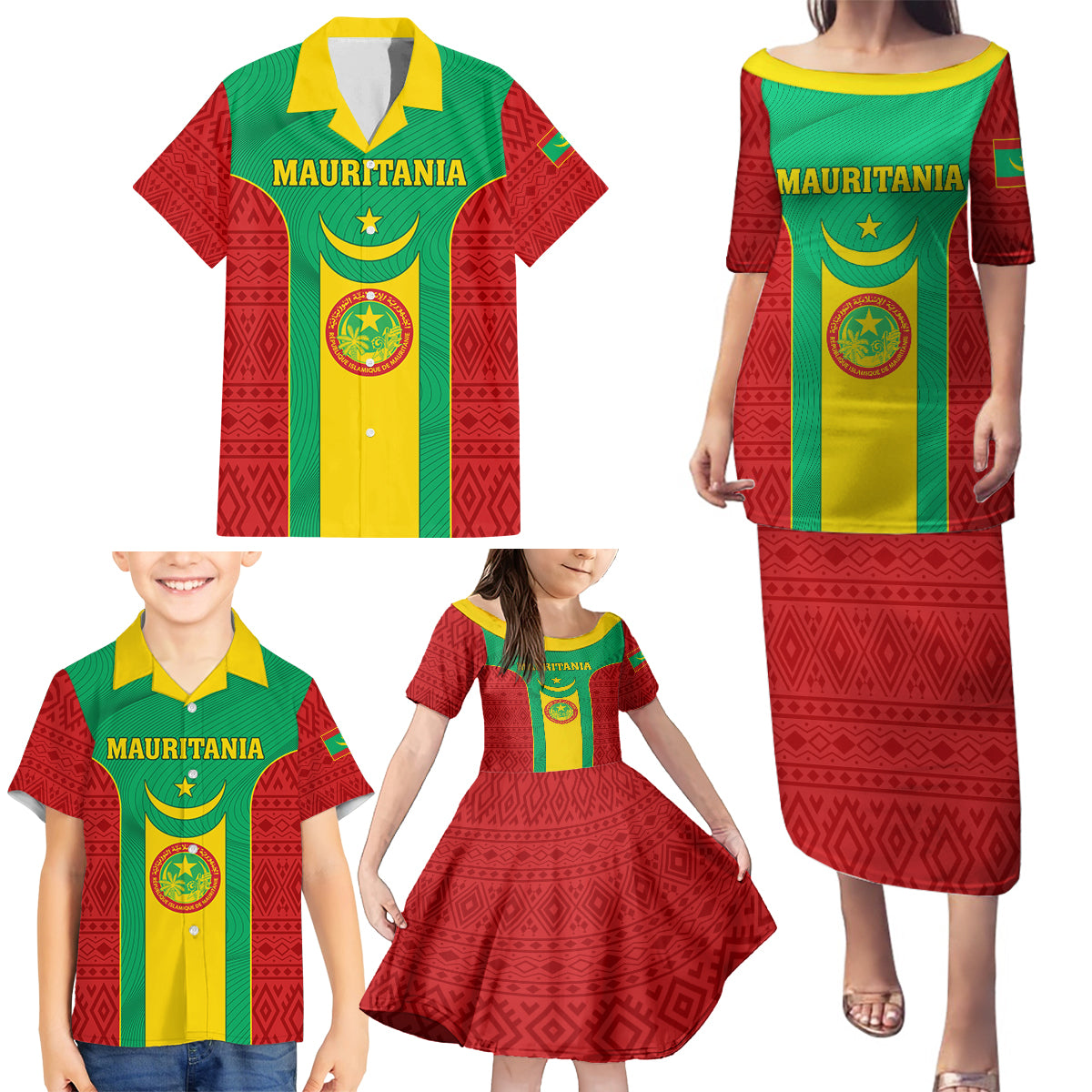 Mauritania Football Family Matching Puletasi and Hawaiian Shirt Go Lions of Chinguetti - Wonder Print Shop