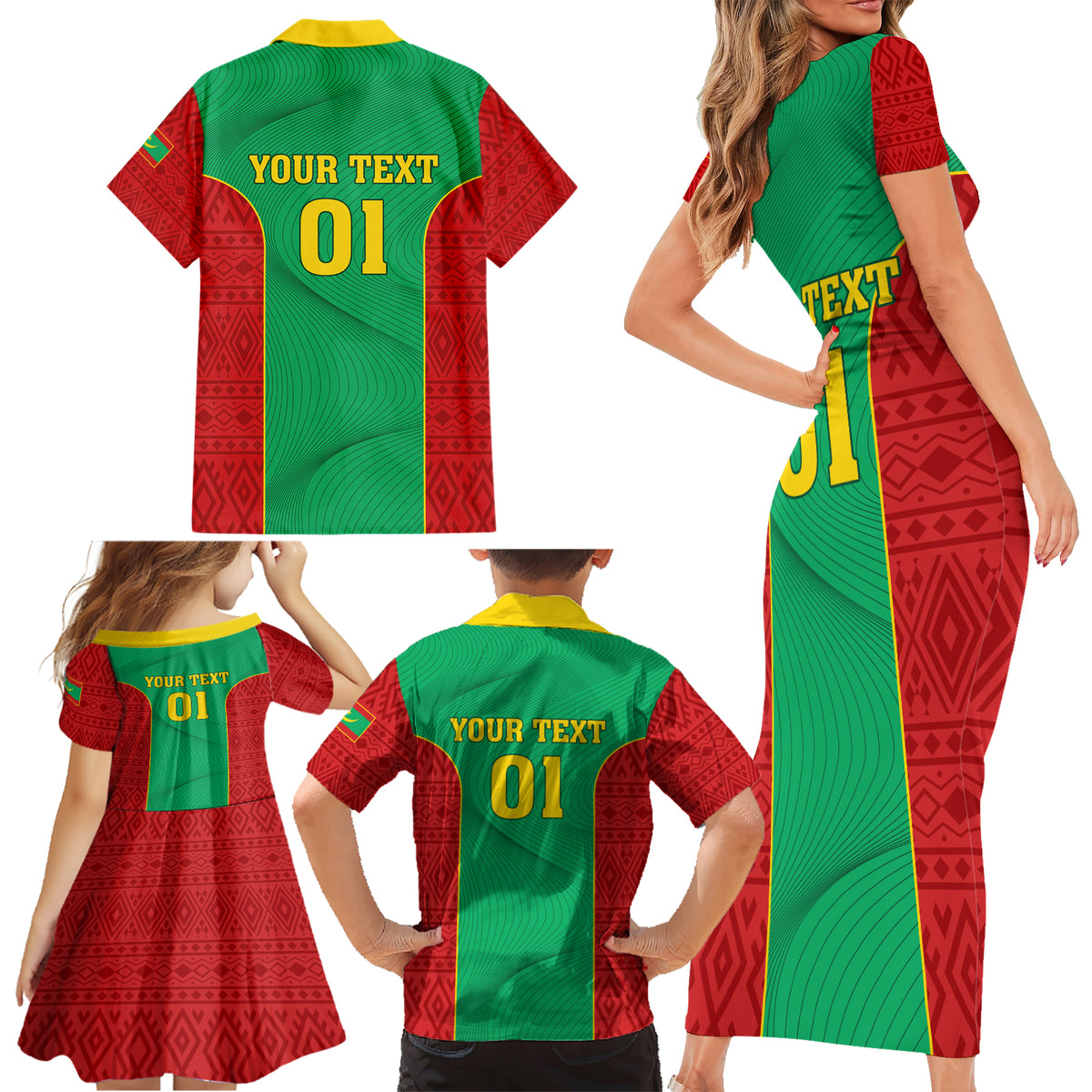 Mauritania Football Family Matching Short Sleeve Bodycon Dress and Hawaiian Shirt Go Lions of Chinguetti - Wonder Print Shop