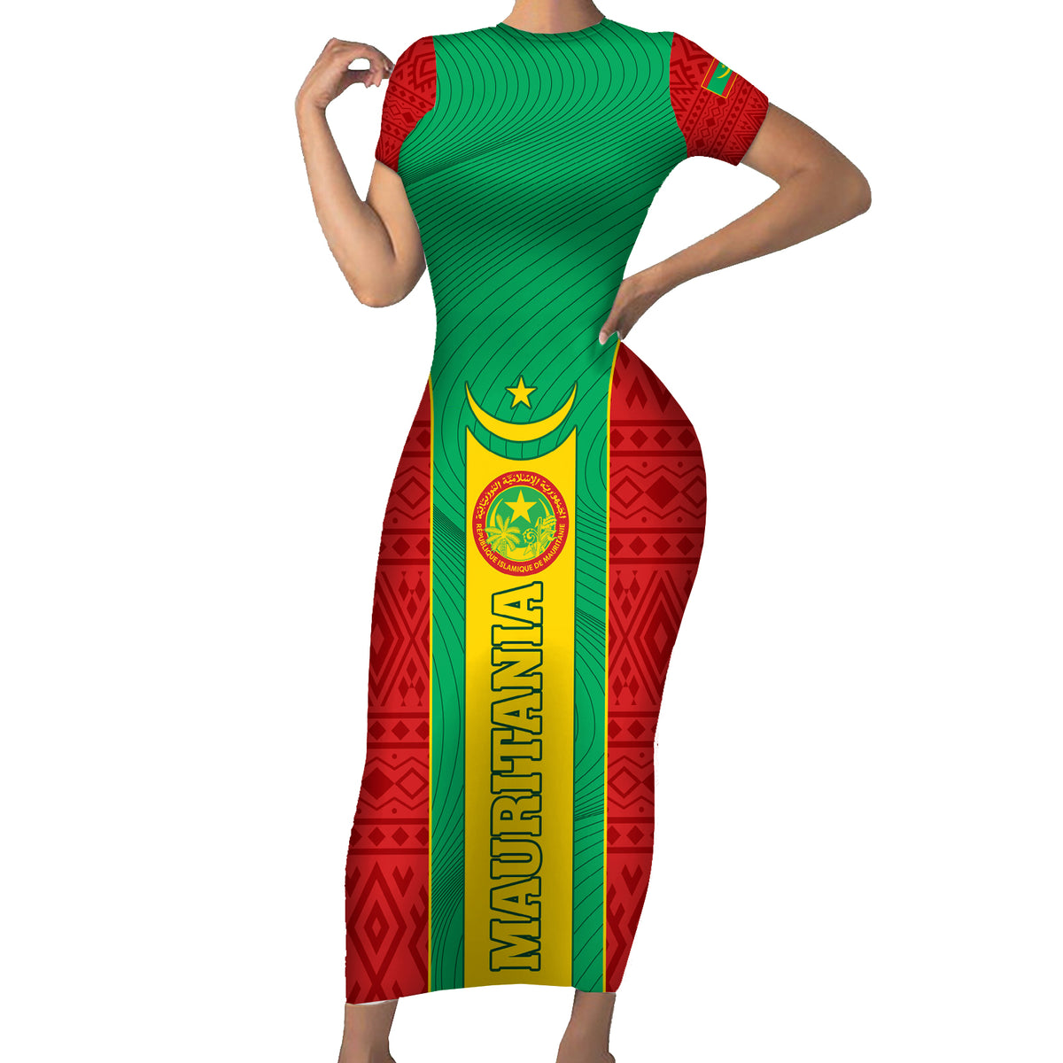 Mauritania Football Family Matching Short Sleeve Bodycon Dress and Hawaiian Shirt Go Lions of Chinguetti - Wonder Print Shop