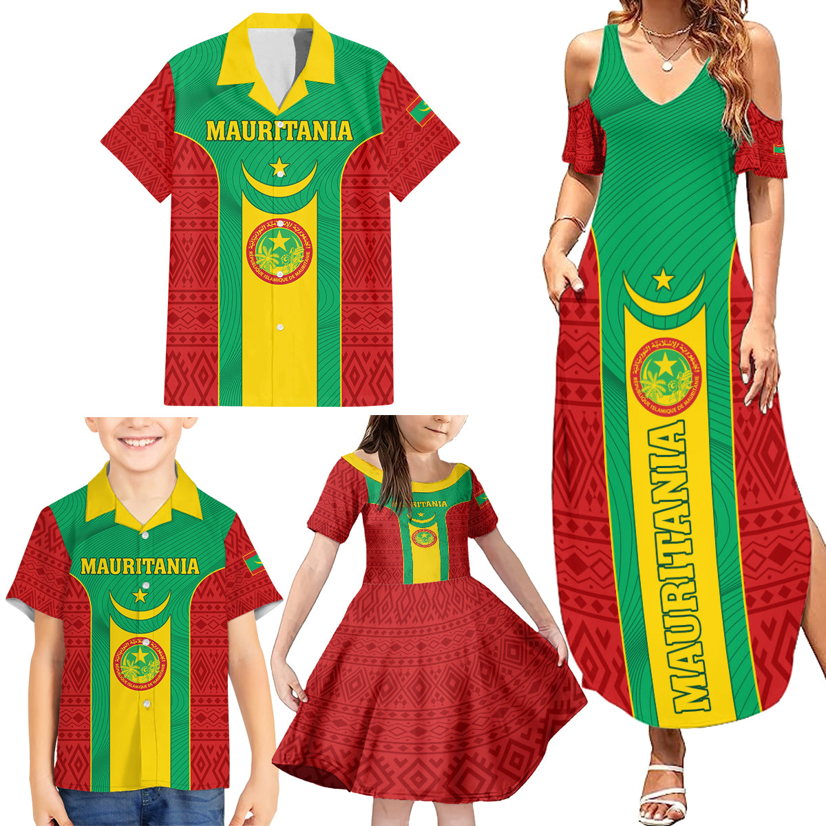 Mauritania Football Family Matching Summer Maxi Dress and Hawaiian Shirt Go Lions of Chinguetti