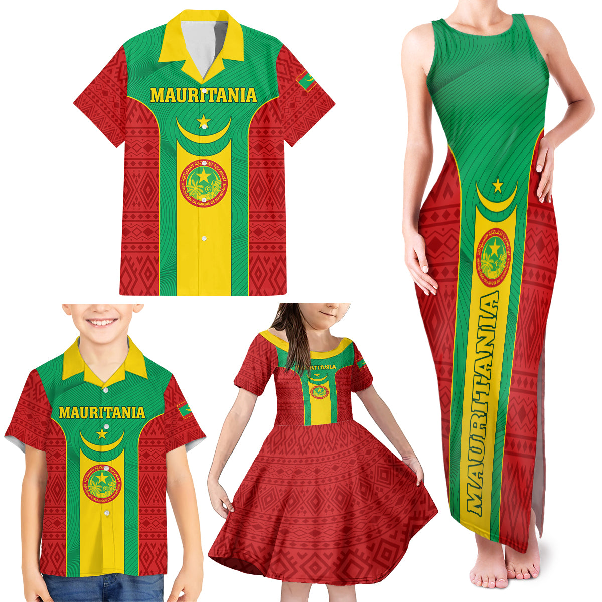 Mauritania Football Family Matching Tank Maxi Dress and Hawaiian Shirt Go Lions of Chinguetti